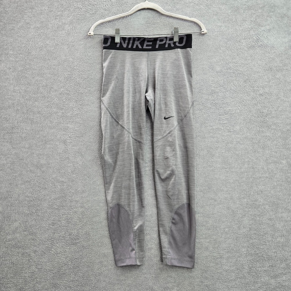 Nike Pro Women Activewear Pants Small Gray Crop Training Leggings Dri Fit Swoosh
